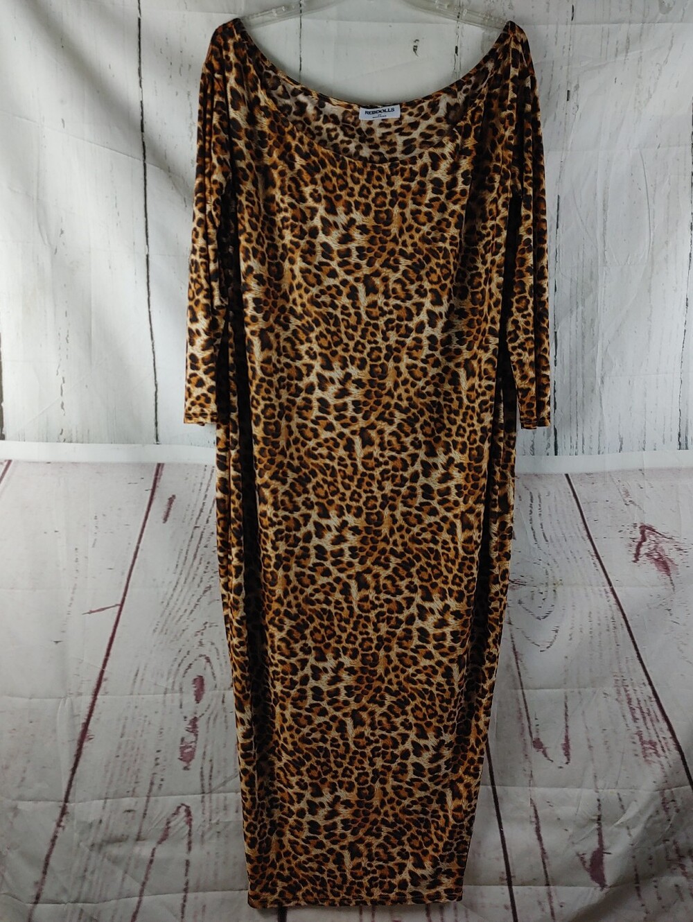 Rebdolls Womens 3X Leopard Print Bodycon Midi Dress Long Sleeve Plus Size